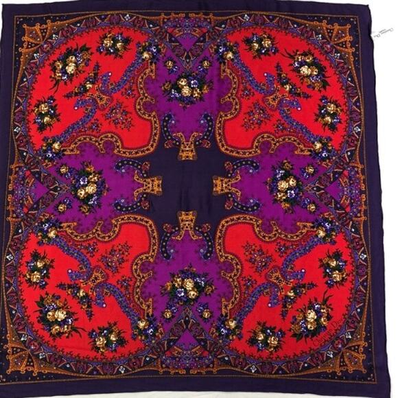 Vintage Christian Dior Large Scarf*100% Silk*Vibrant Jewel Tone Floral*EUC - Picture 1 of 6